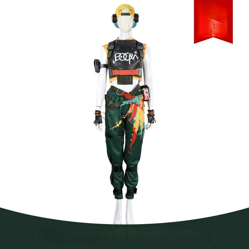Raze Valorant Anzug Cosplay Kostuem Damen Gruen Gelb
