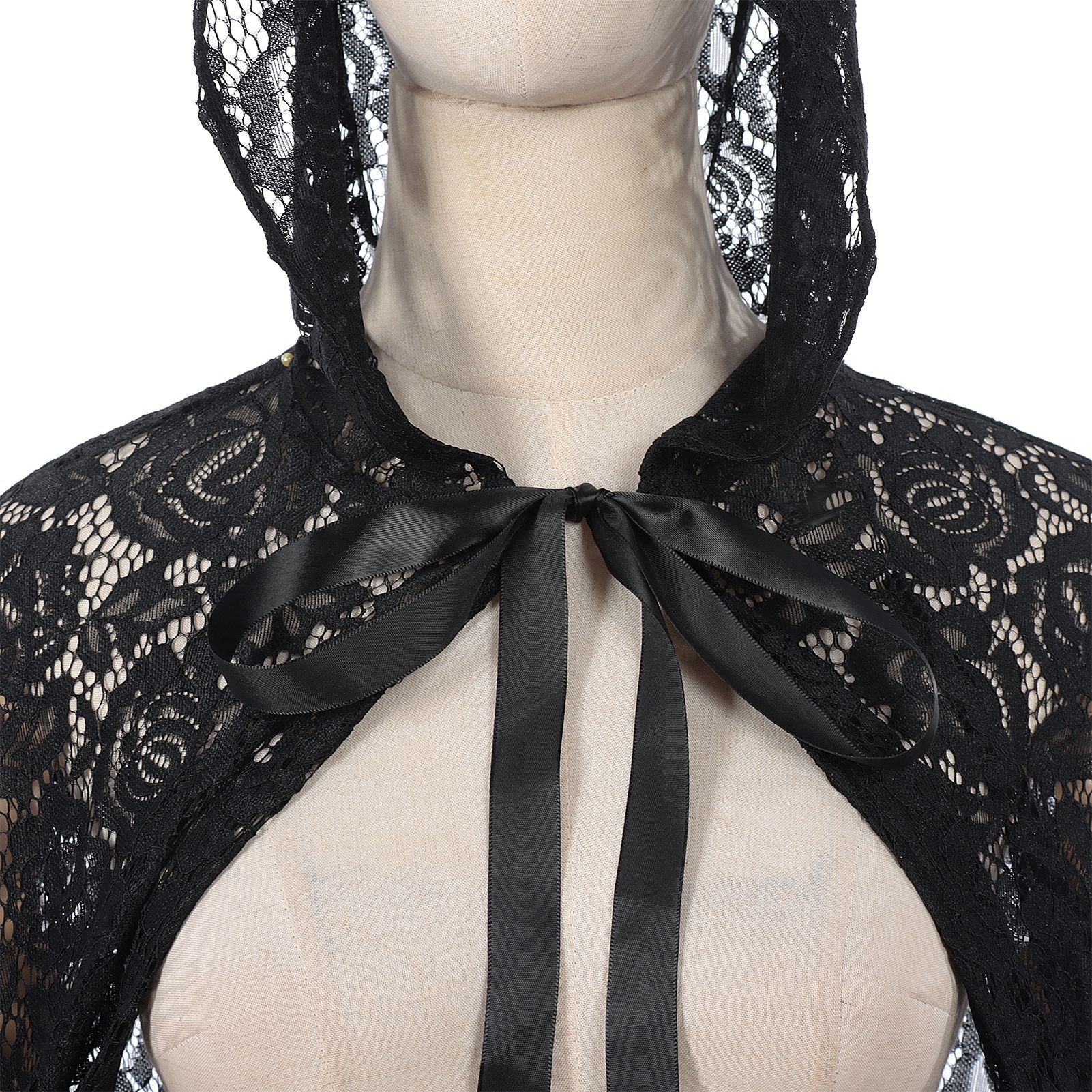 Spitze-Kapuzenumhang – Gothic Cape mit Häkelspitze, Einheitsgröße