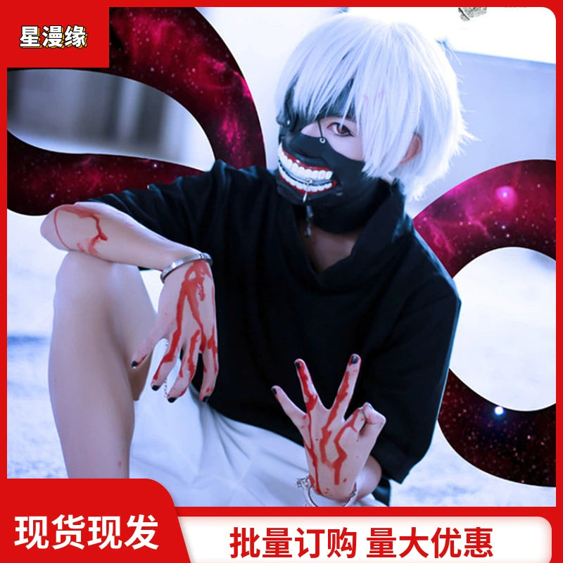 Ken Kaneki Tokyo Ghoul Schwarzer Kapuzenmantel Cosplay Kostuem Damen