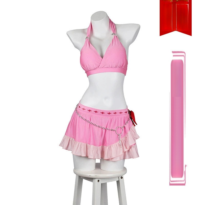 Aerith Final Fantasy VII Strand Outfit Cosplay Kostuem Damen Rosa