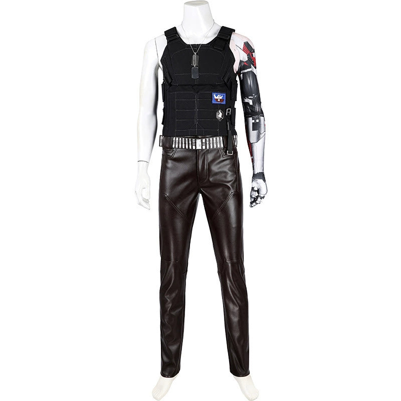Johnny Silverhand Cyberpunk 2077 Lederjacken-Outfit Cosplay Damen Schwarz Braun