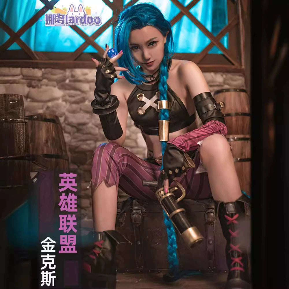 Jinx League of Legends Outfit Cosplay Kostuem Damen Lila