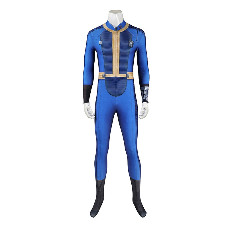 Vault Suit Fallout Jumpsuit Cosplay Kostuem Damen Blau Gelb