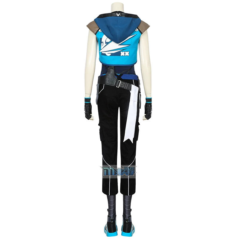 Jett Valorant Anzug Cosplay Kostuem Damen Hellblau