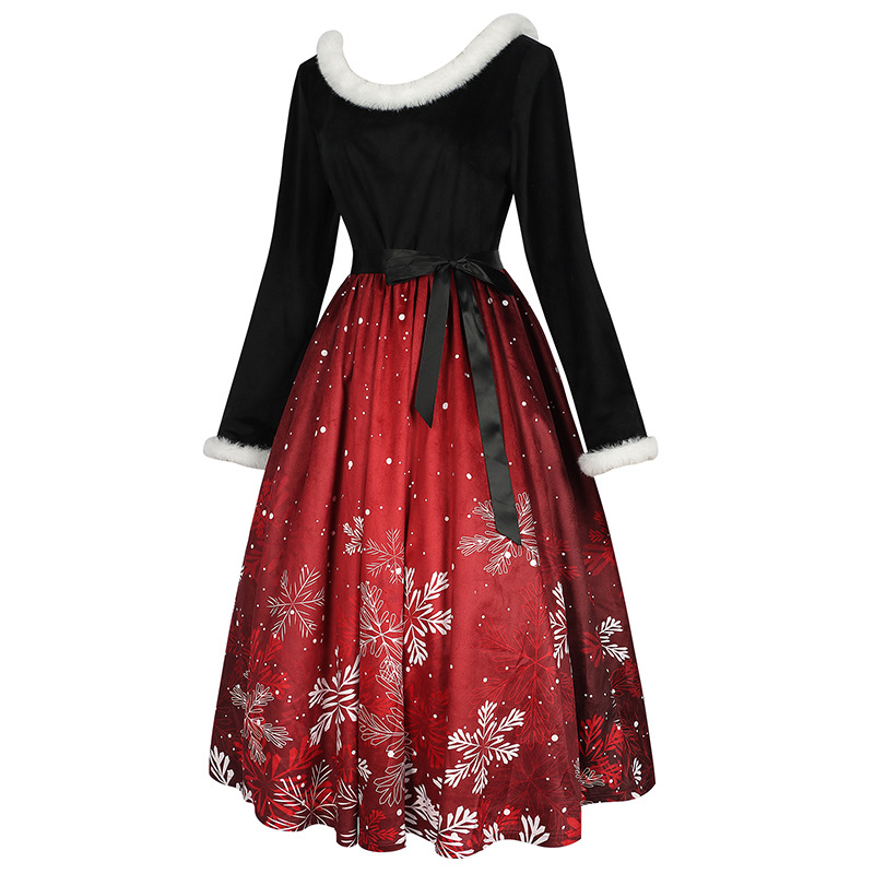Weihnachts-Printkleid – Festtagskleid für Familienfotos & Xmas-Party, DAMEN