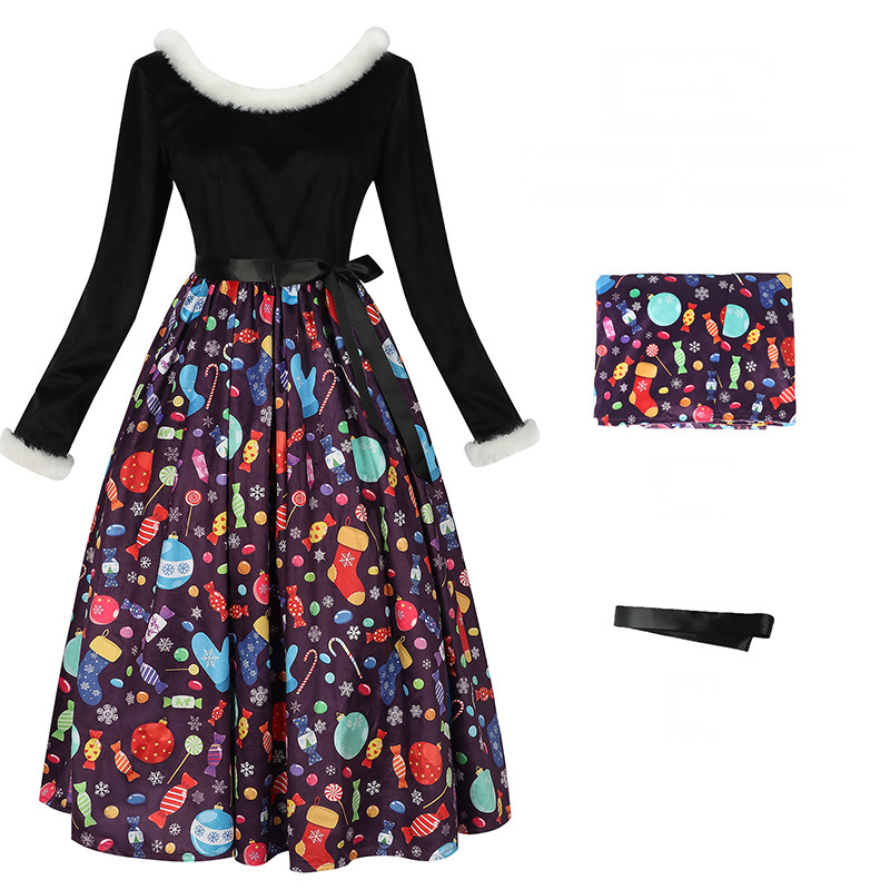 Weihnachts-Printkleid – Festtagskleid für Familienfotos & Xmas-Party, DAMEN