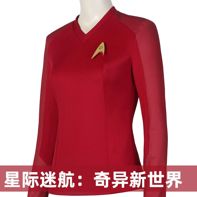 Christopher Pike Star Trek Uniform Cosplay Kostuem Damen Rot