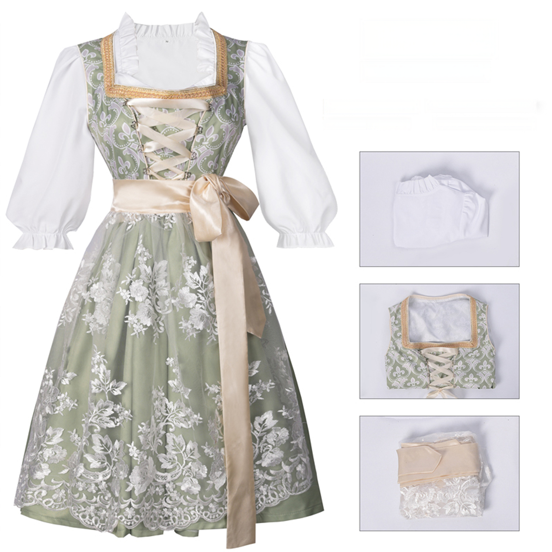 München Jacquard-Dirndl – edles Bierfest Trachtenkleid mit Spitze, DAMEN