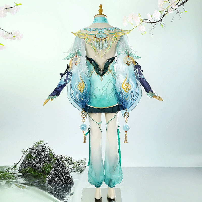 Lan Meng Naraka Bladepoint Anzug Cosplay Kostuem Damen Tuerkis Gold