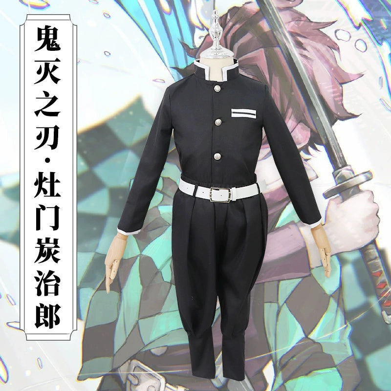 Tanjiro Kamado Demon Slayer Komplett-Set Cosplay Kostuem Damen Schwarz Grün