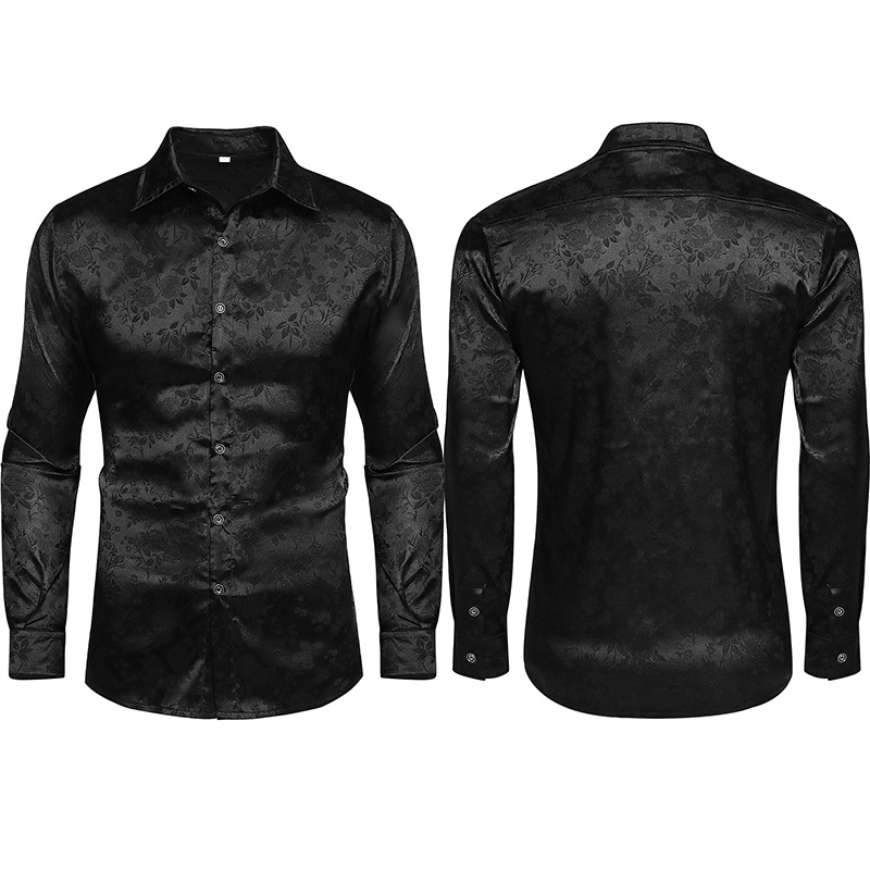 Rosen-Seidenhemd – jacquard Festhemd für Hochzeit & Theater, HERREN