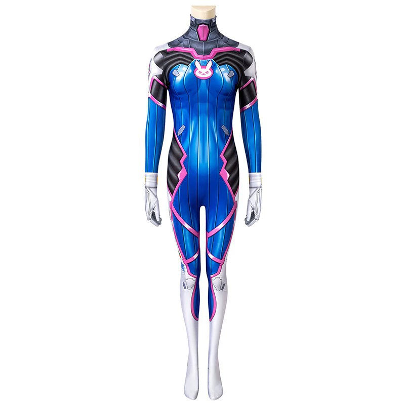 D.Va Overwatch Overall Cosplay Kostuem Damen Blau Weiss