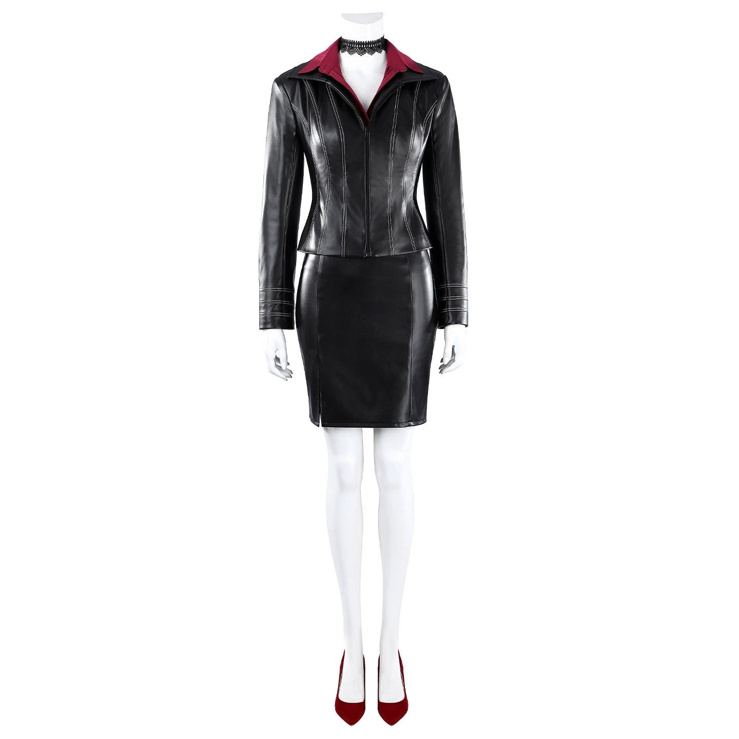 Ada Wong Resident Evil Schwarzes Lederjacken-Set Cosplay Kostuem Damen