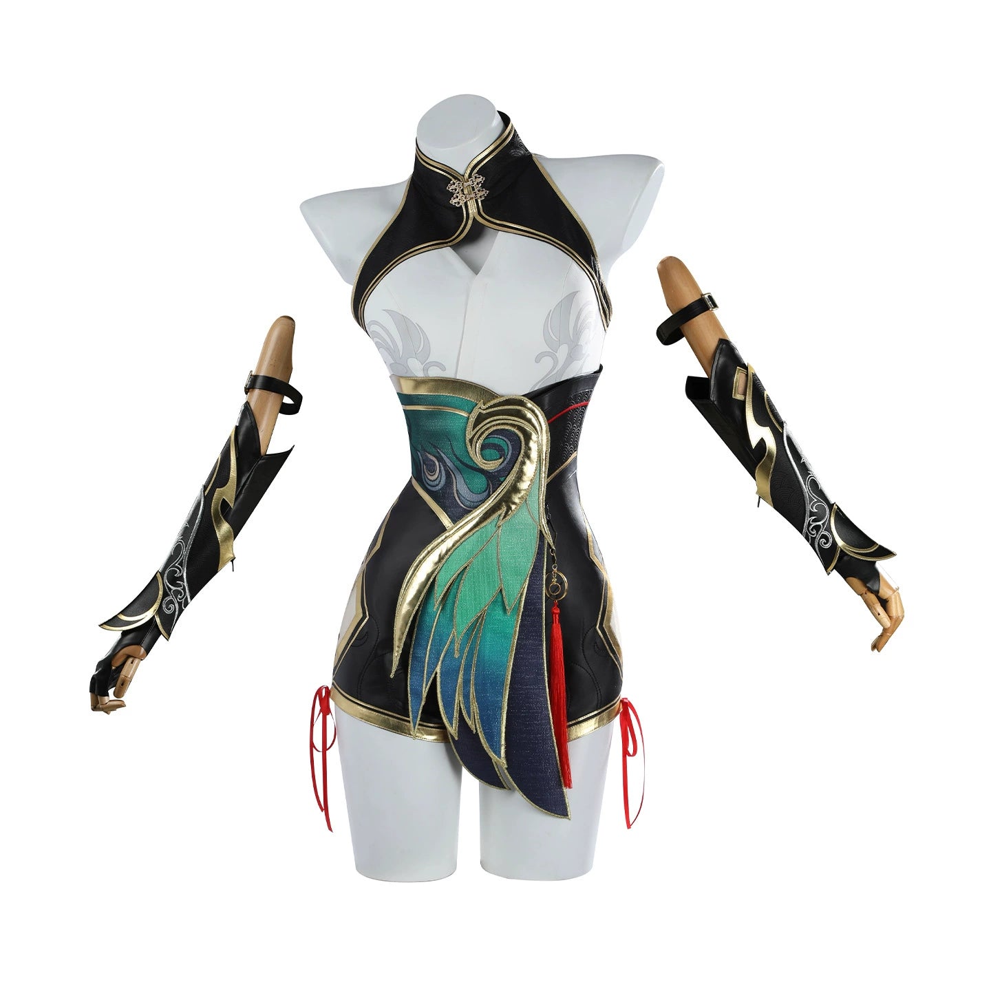 D.Va Overwatch Schwarz-Tuerkises Qipao-Set Cosplay Kostuem Damen