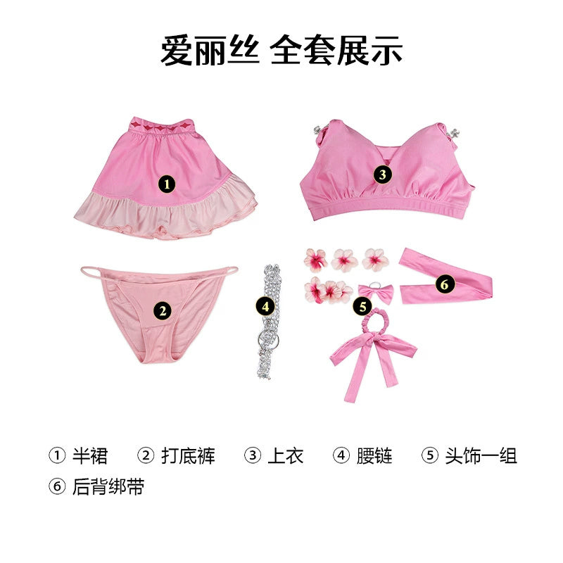 Tifa Aerith Final Fantasy VII Bikini-Set Cosplay Kostuem Damen Pink Weiss