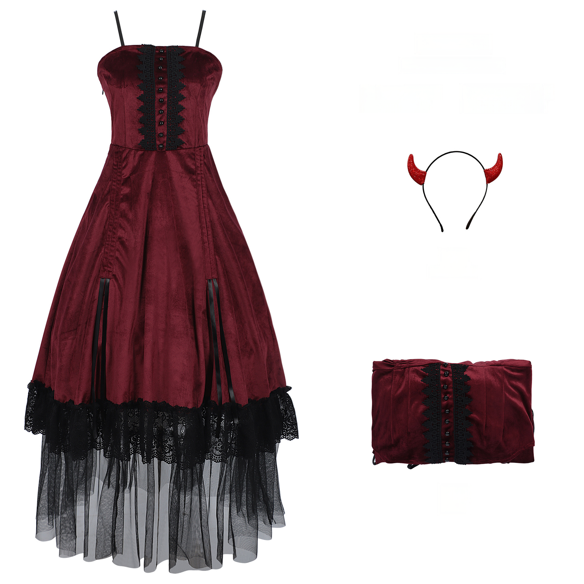 Renaissance Trägerkleid – Midikleid mit Kopfbedeckung gratis, DAMEN