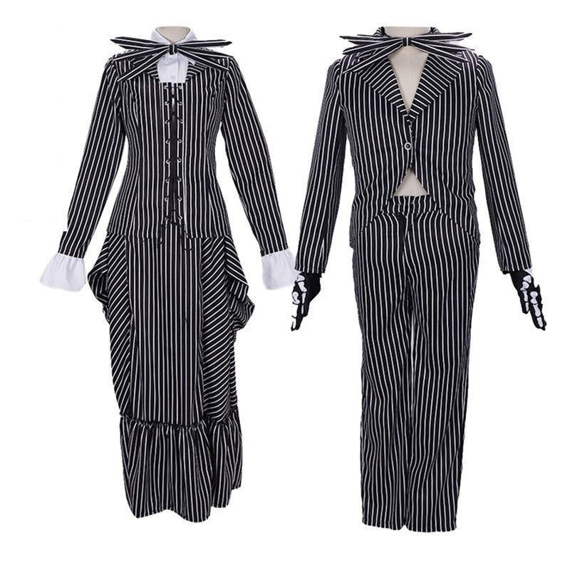 Jack Skellington The Nightmare Before Christmas Skeleton-Overall-Set Cosplay Kostuem Damen