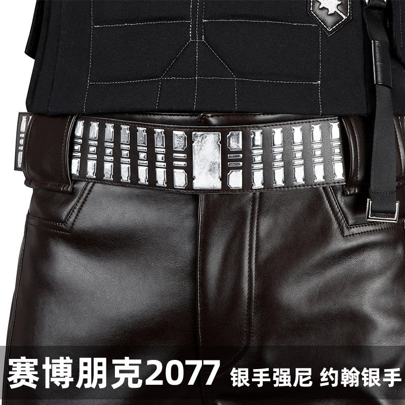 Johnny Silverhand Cyberpunk 2077 Lederjacken-Outfit Cosplay Damen Schwarz Braun