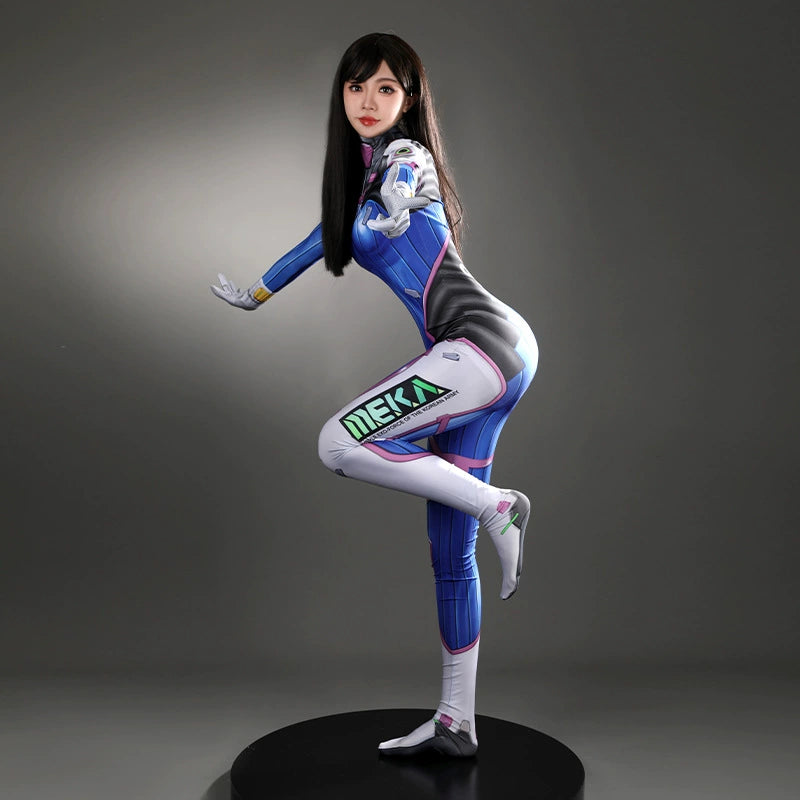 D.Va Overwatch Overall Cosplay Kostuem Damen Blau Weiss