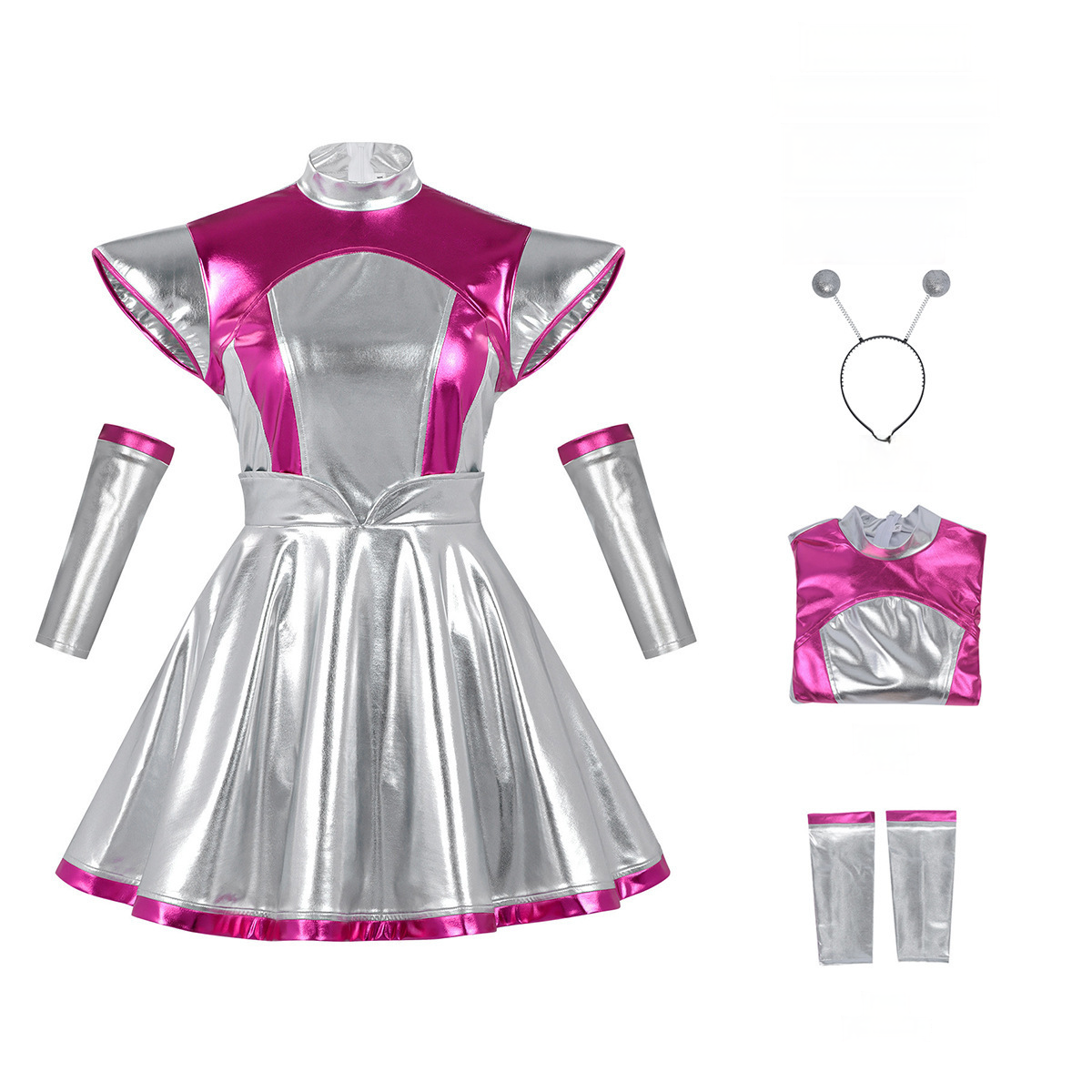 Alien-Laserkleid – metallischer Folienlook für Space-Party, DAMEN