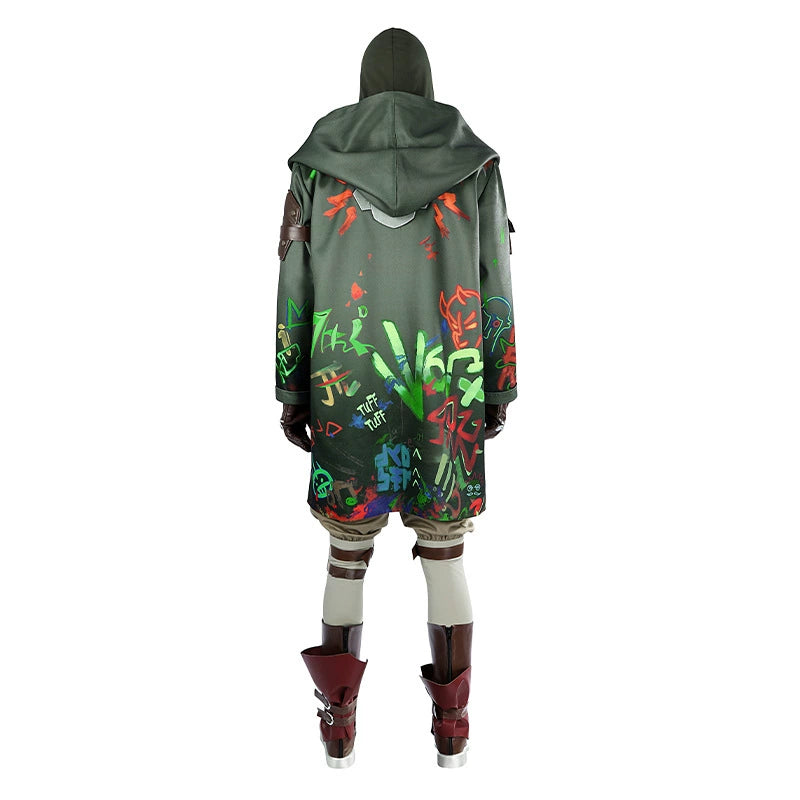 Ekko League of Legends Hoodie-Outfit Cosplay Kostuem Damen Gruen Braun