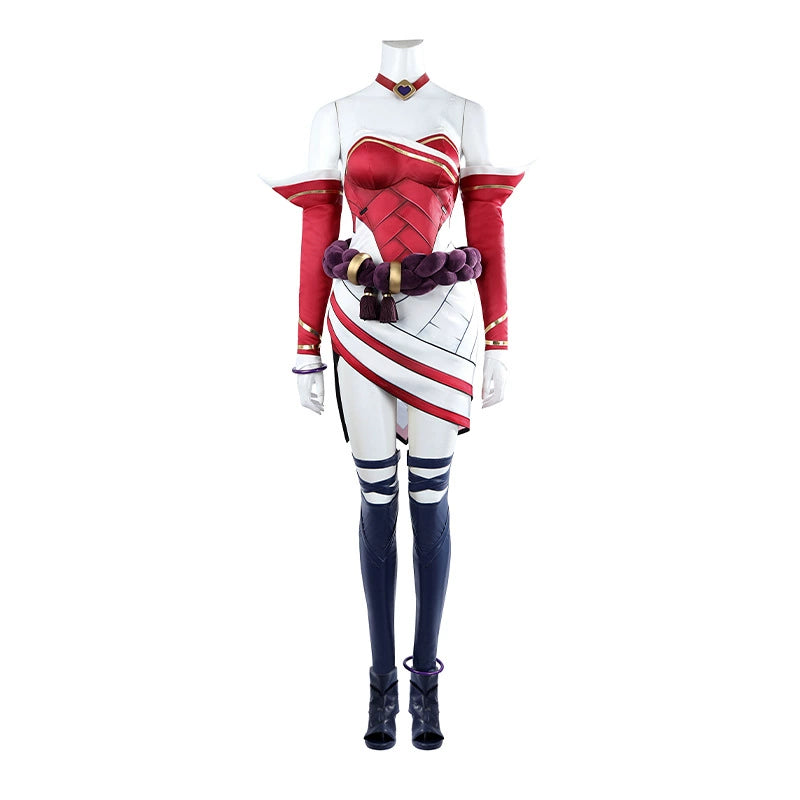 Ahri 2XKO Anzug Cosplay Kostuem Damen Weiss Rot