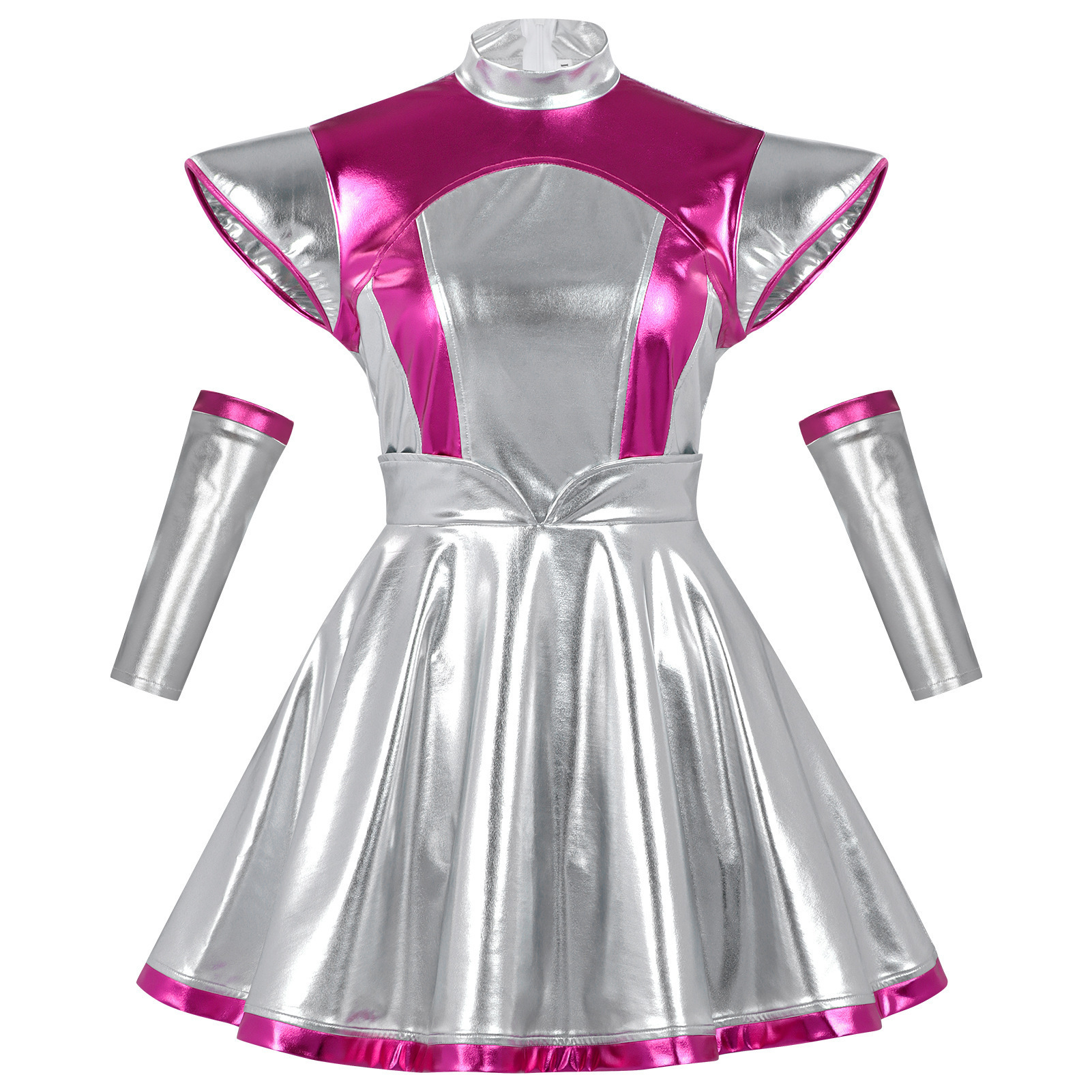 Alien-Laserkleid – metallischer Folienlook für Space-Party, DAMEN
