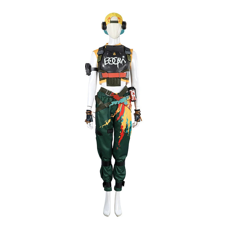 Raze Valorant Anzug Cosplay Kostuem Damen Gruen Gelb