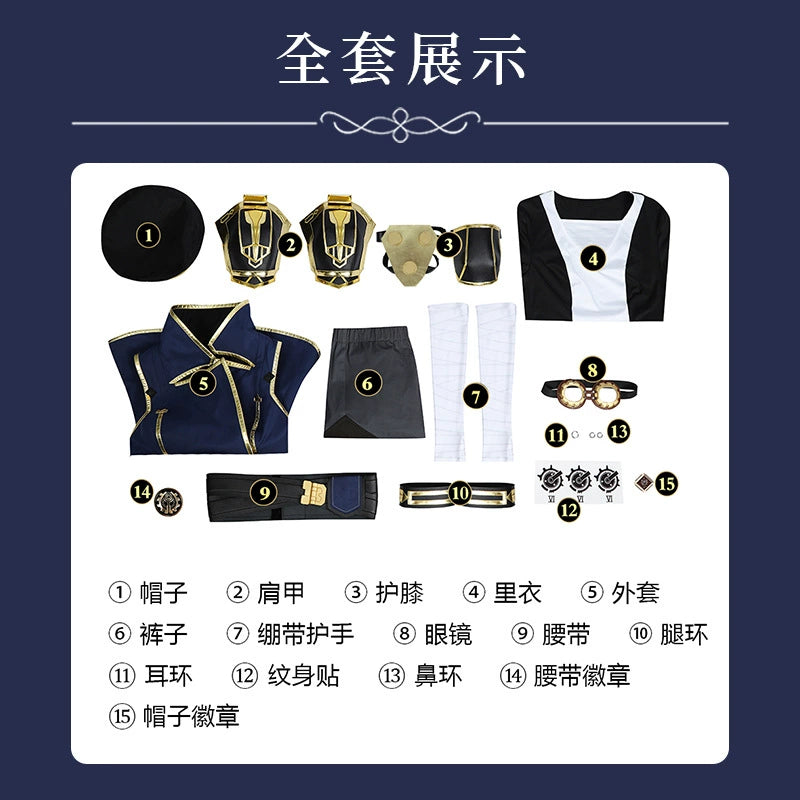 Vi League of Legends Anzug Cosplay Kostuem Damen Dunkelblau Gold