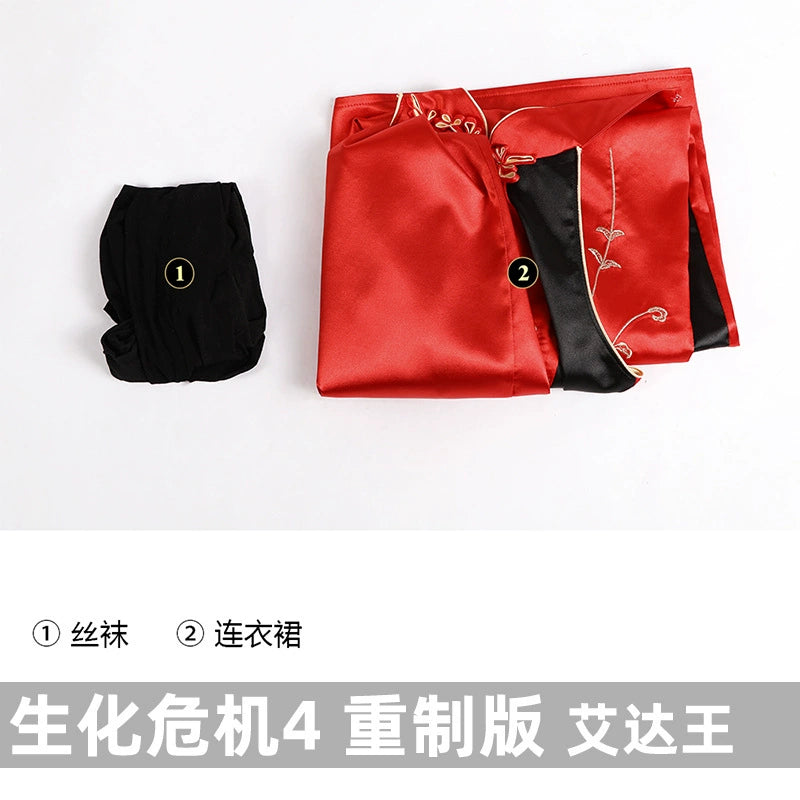 Ada Wong Resident Evil Qipao Kleid Cosplay Kostuem Damen Rot