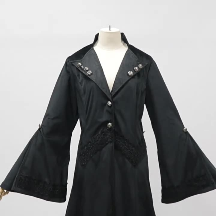 Gothic-Mantel DAMEN – Spitzentaschen mit Kragen, lang