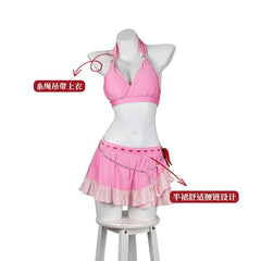 Tifa Aerith Final Fantasy VII Bikini-Set Cosplay Kostuem Damen Pink Weiss