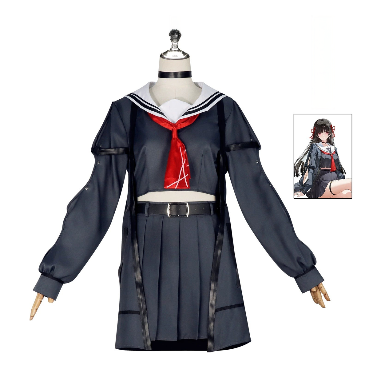 Chixia Wuthering Waves Matrosen-Uniform Cosplay Kostuem Damen Dunkelblau