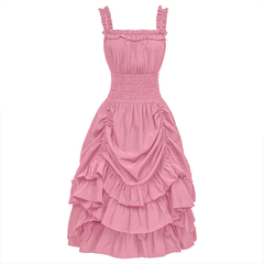 Ärmelloses Volantkleid – viktorianisches Midikleid für Mittelalter-Fest, DAMEN