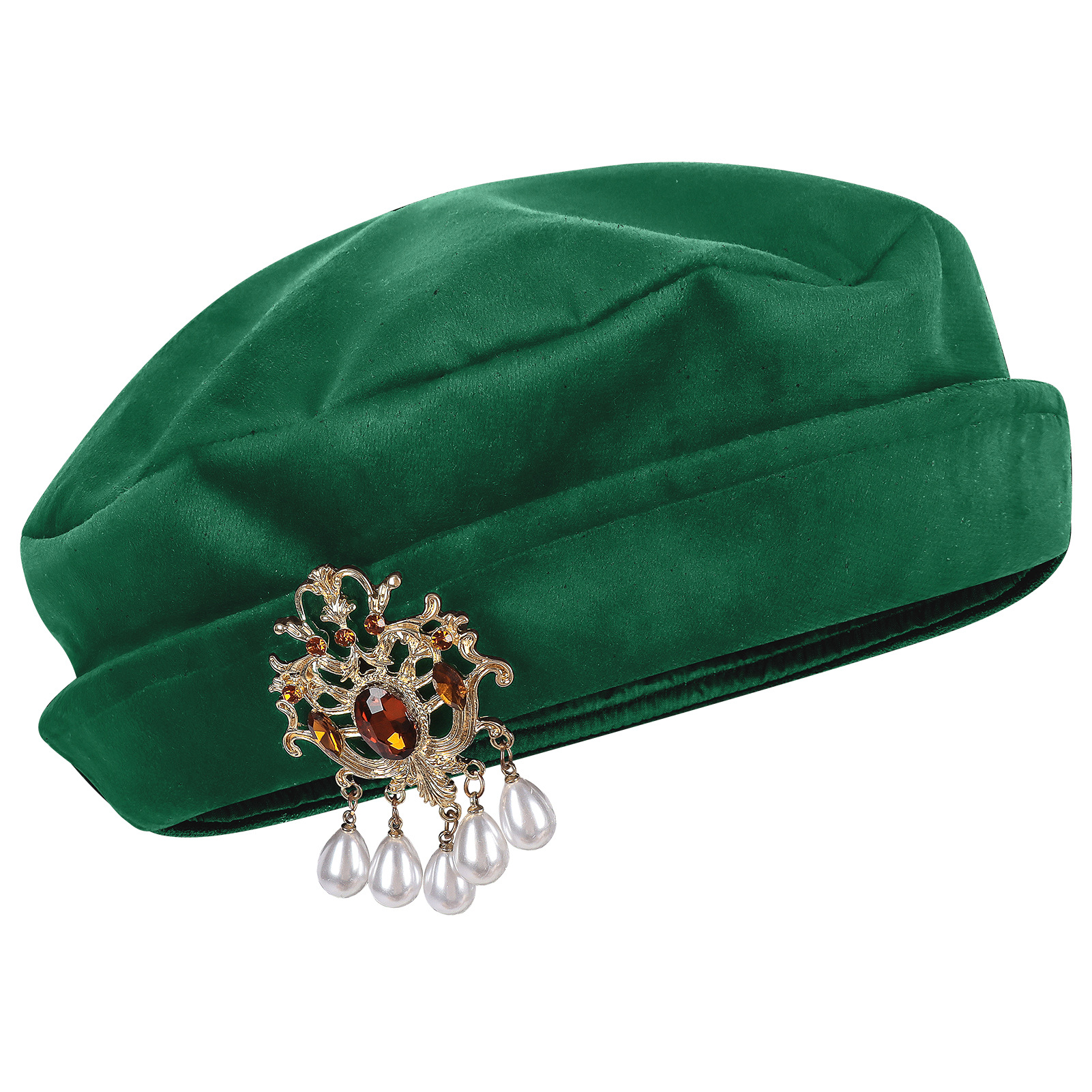 Renaissance-Barett – bestickte Tilmütze mit Strass, Einheitsgröße