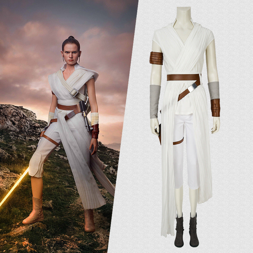 Film Star Wars: The Rise of Skywalker Rey Cosplay Costume White Suit