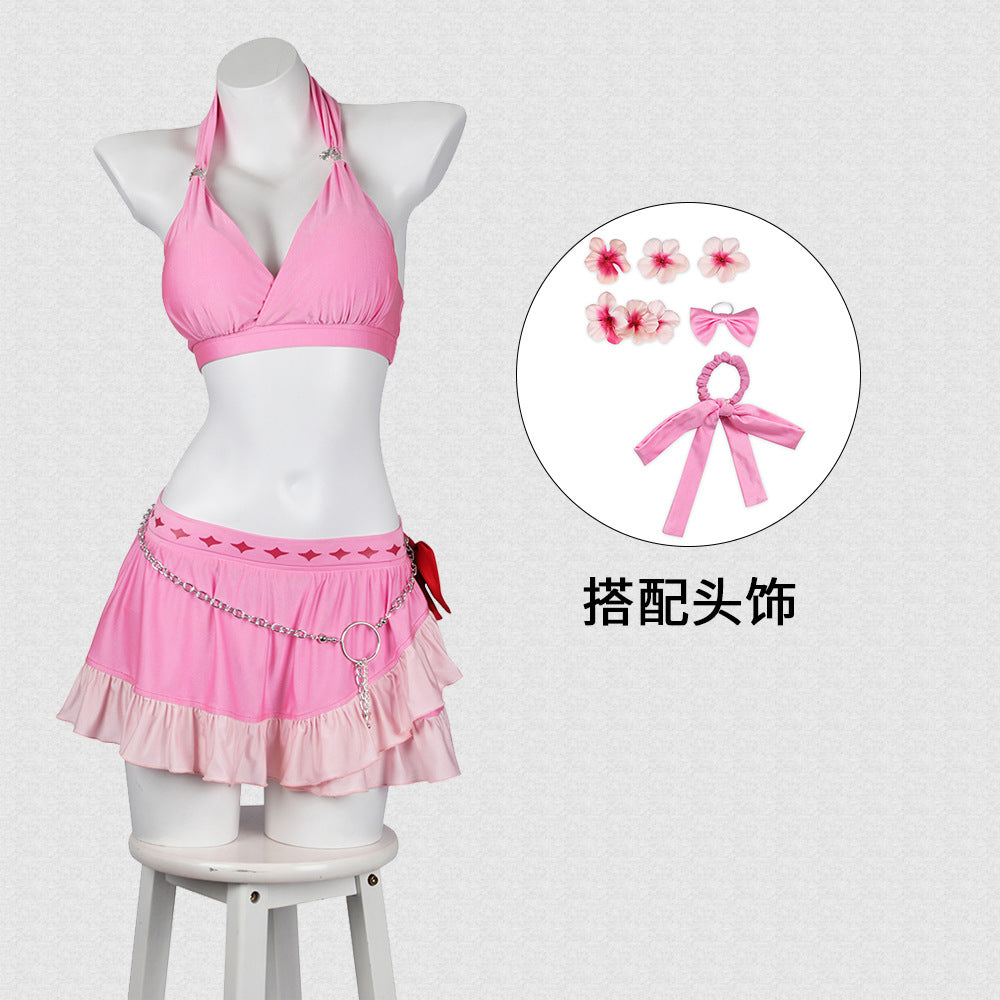 Game FF7 Final Fantasy 7: Rebirth Aerith Gainsborough Cosplay Costume Pink Swimsuit Female