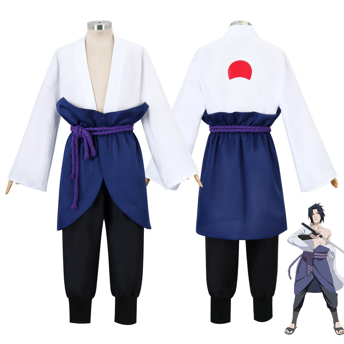 Naruto Shippuden Sasuke Uchiha Cosplay Costume Complete Set White