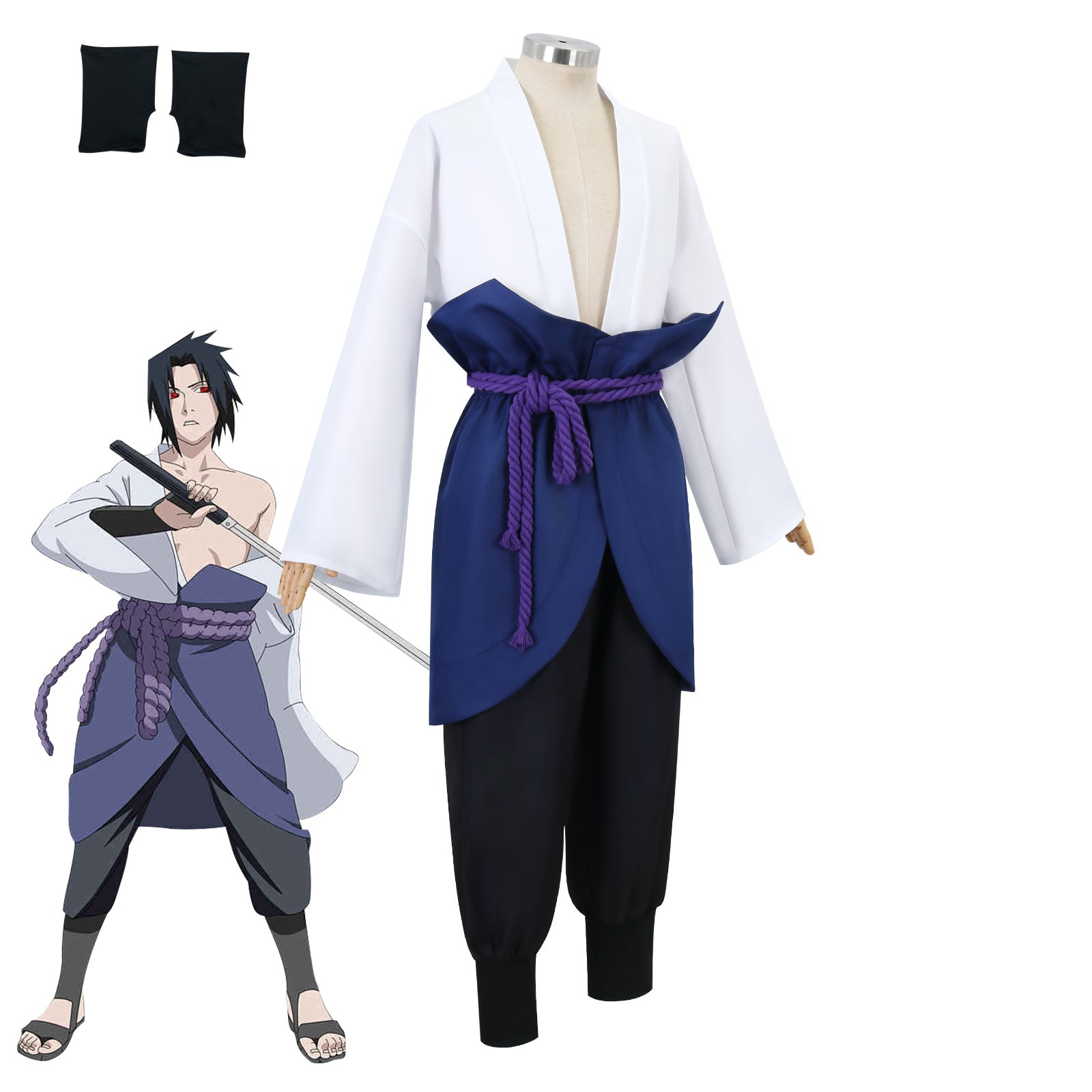 Naruto Shippuden Sasuke Uchiha Cosplay Costume Complete Set White