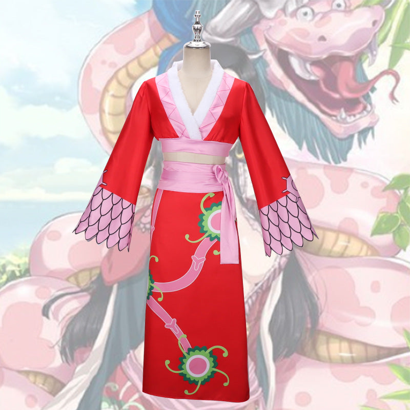 One Piece Boa Hancock the Snake Princess Cosplay Costume Red Cheongsam Suit