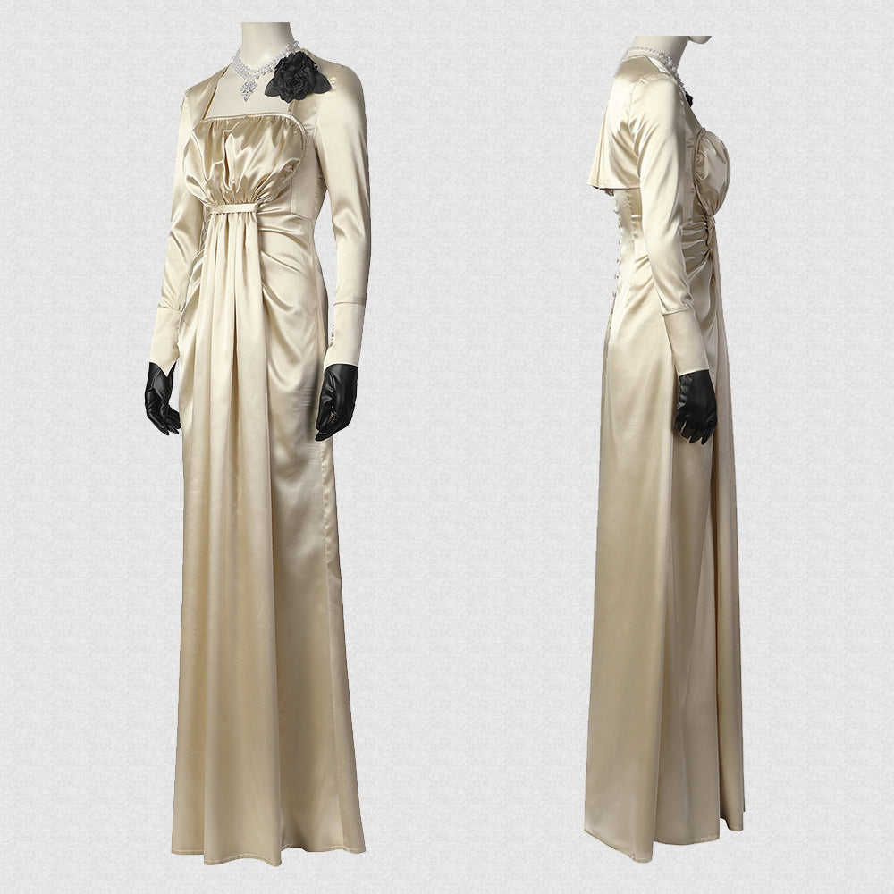 Resident Evil 8 Alcina Dimitrescu Cosplay Dress Hat Necklace Full Set