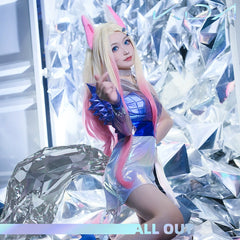 Ahri KDA League of Legends Buehnen-Kleid Cosplay Kostuem Damen Blau