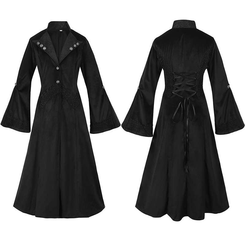 Gothic-Mantel DAMEN – Spitzentaschen mit Kragen, lang
