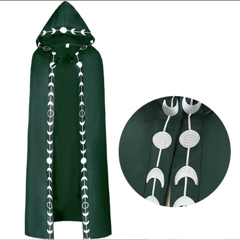 Druck-Kapuzenumhang – Fantasy-Cape mit Muster für Renaissance & Halloween