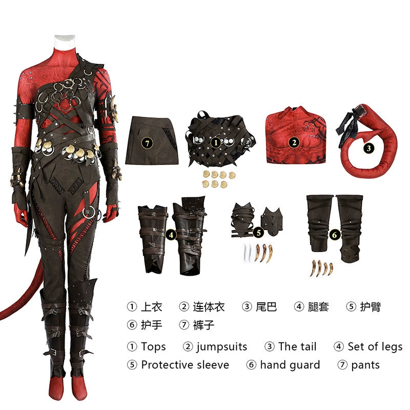 Karlach Baldurs Gate 3 Kostuem Cosplay Damen Rot Schwarz