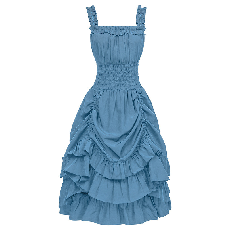 Ärmelloses Volantkleid – viktorianisches Midikleid für Mittelalter-Fest, DAMEN