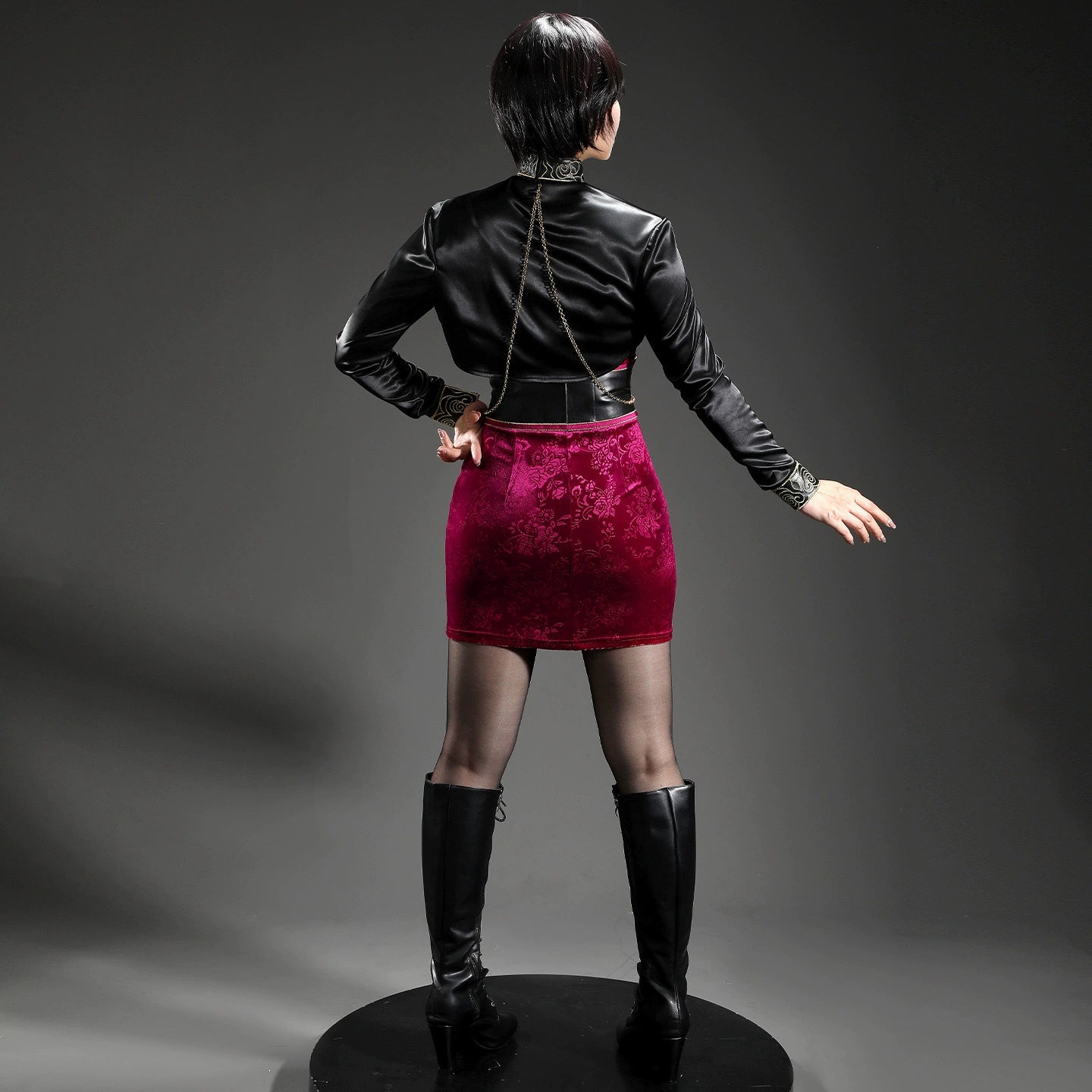 Ada Wong Resident Evil Kleid Cosplay Kostuem Damen Rot Schwarz