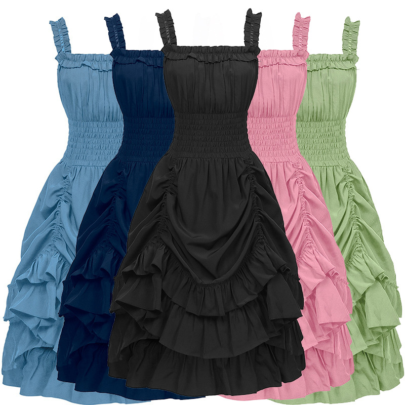 Ärmelloses Volantkleid – viktorianisches Midikleid für Mittelalter-Fest, DAMEN