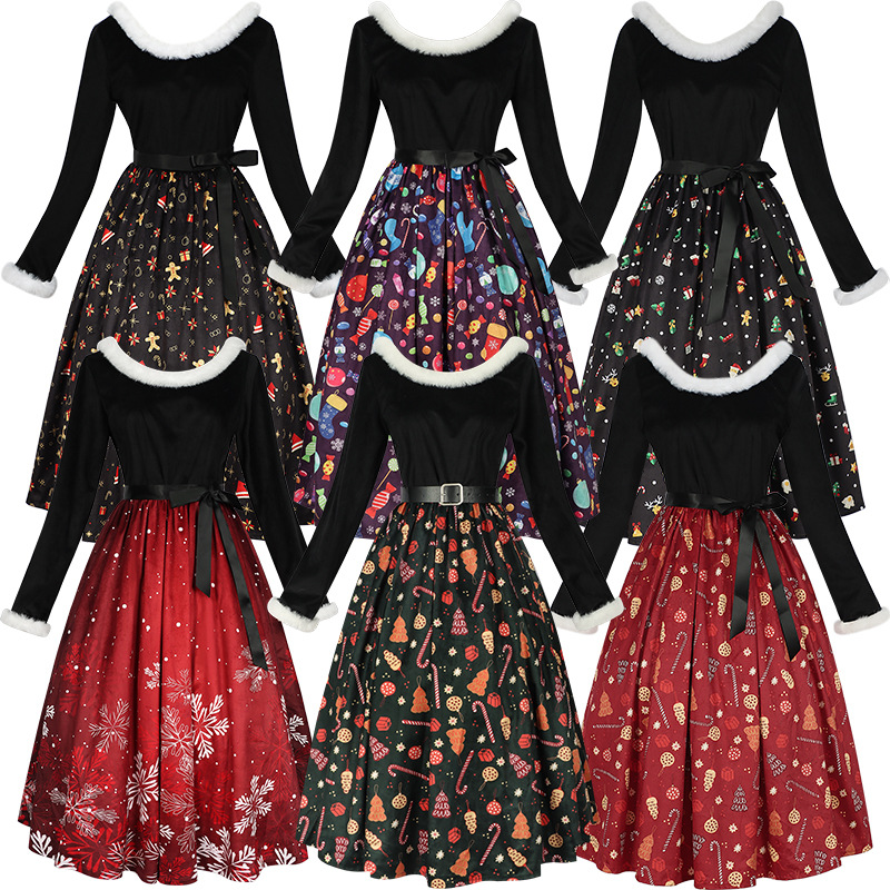 Weihnachts-Printkleid – Festtagskleid für Familienfotos & Xmas-Party, DAMEN