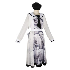 Yoiaki Kanade Project Sekai Print-Kleid Cosplay Kostuem Damen Weiß Blau